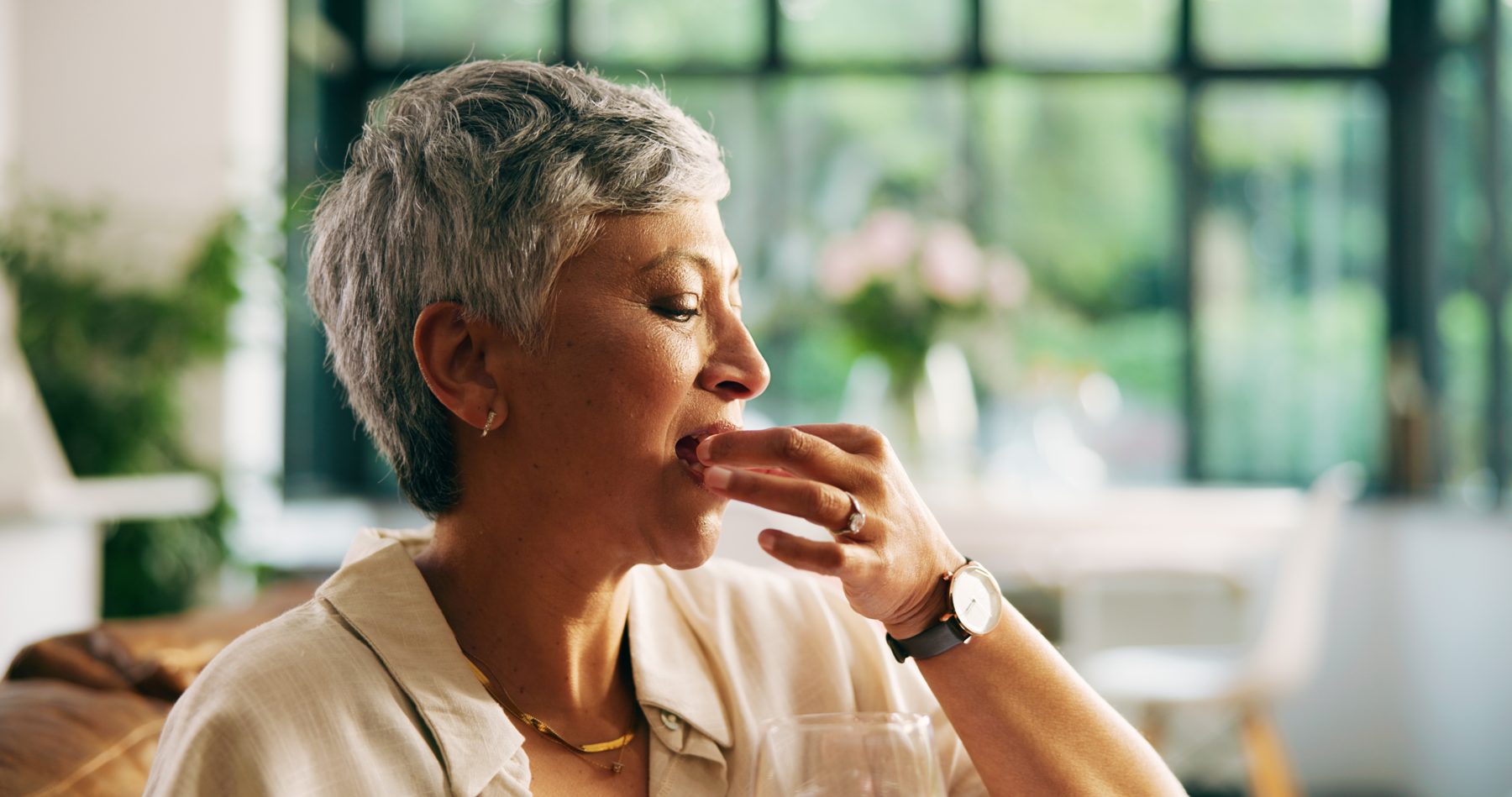 Calm woman 30+ managing everyday stress and cortisol balance