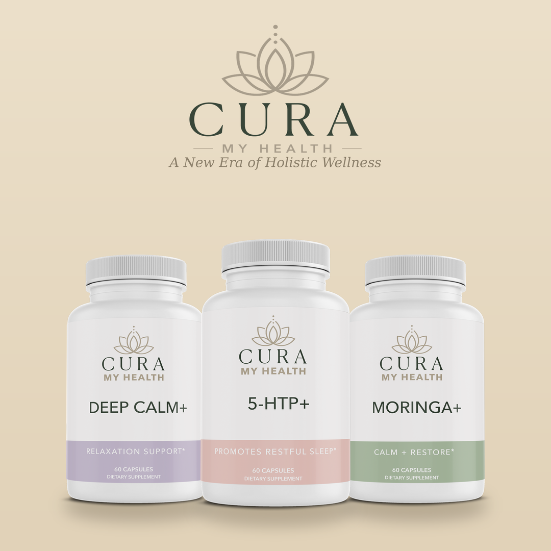 Calm + Sleep Support Stack — Deep Calm+, 5-HTP+, and Moringa+ by CuraMyHealth
