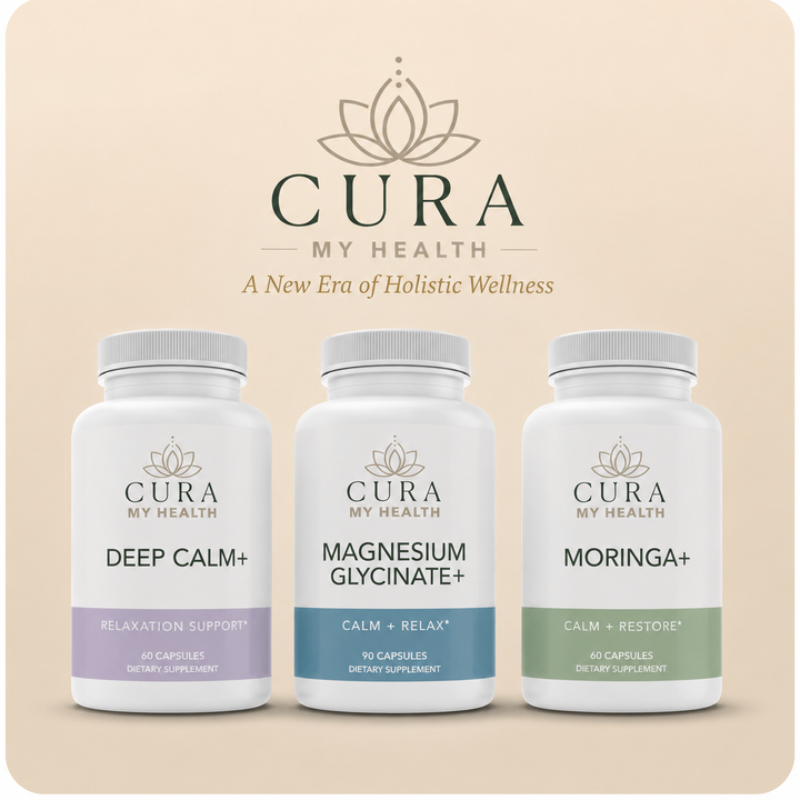 Calm + Sleep Support Bundle — Deep Calm+, Magnesium Glycinate+, and Moringa+ by CuraMyHealth
