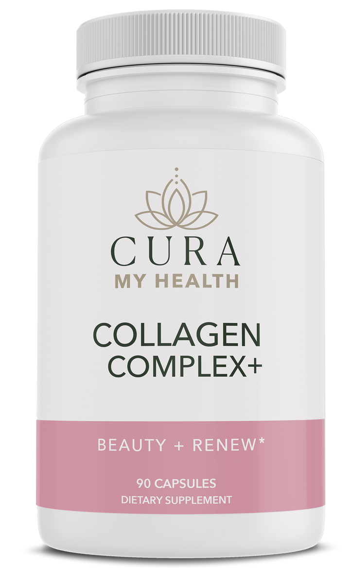 Collagen Complex+ skin, hair and nails support supplement bottle by CuraMyHealth