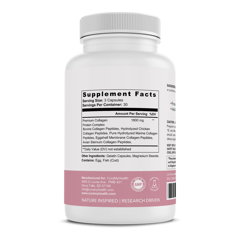 Supplement Facts label for CuraMyHealth Collagen Complex+