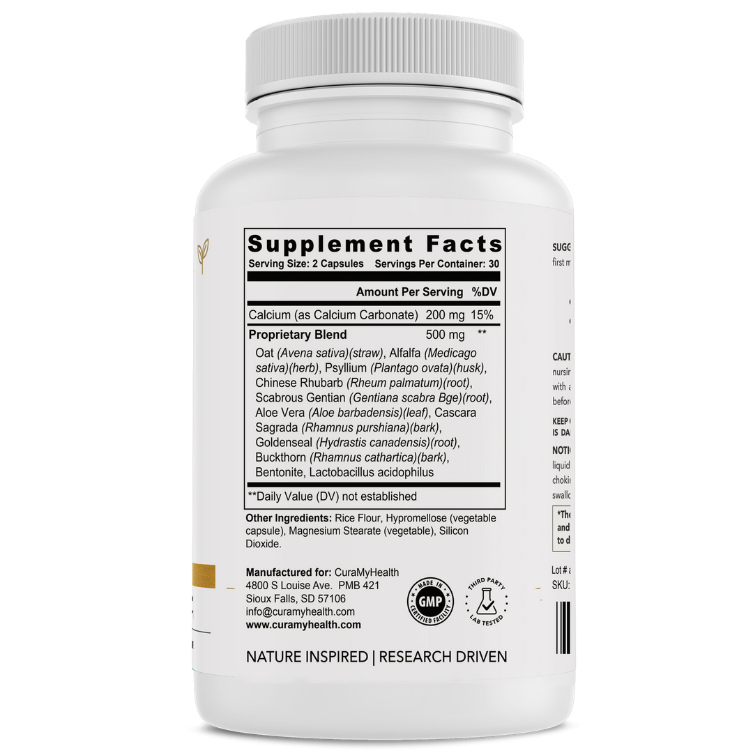 Colon Comfort+ supplement facts label by CuraMyHealth