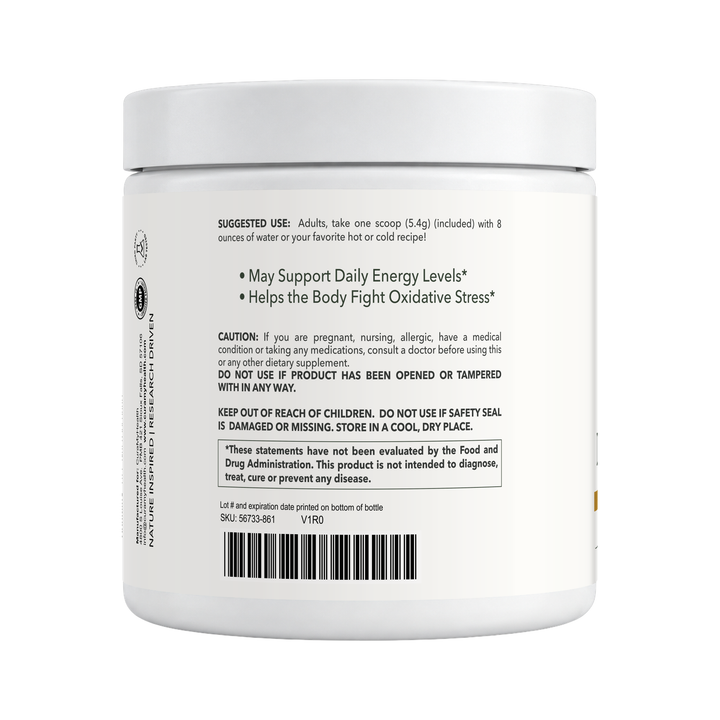 Daily Greens+ tub back with usage directions by CuraMyHealth