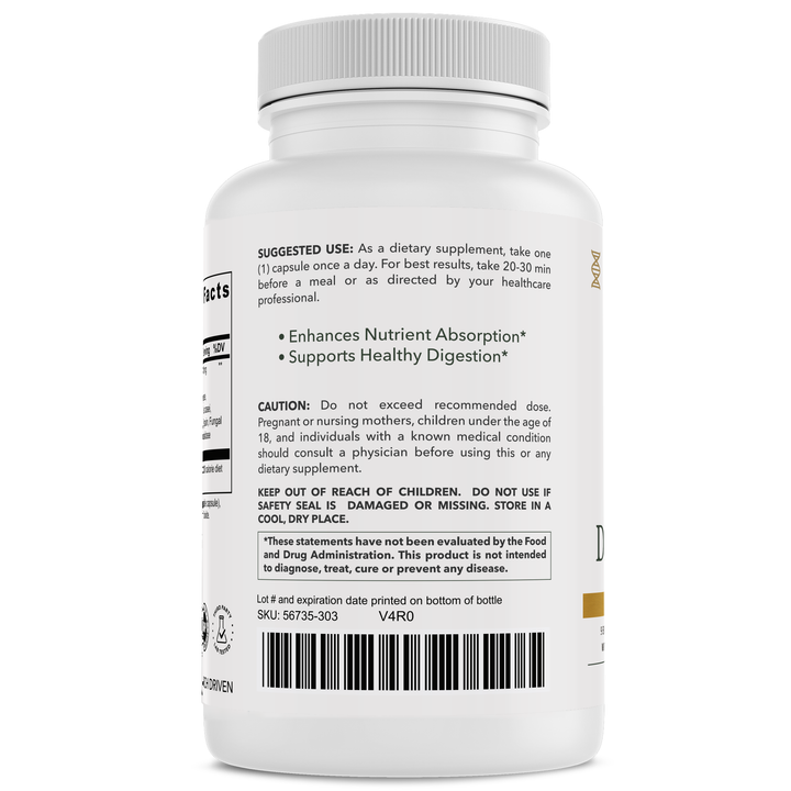 Digest Ease+ bottle back with usage directions by CuraMyHealth
