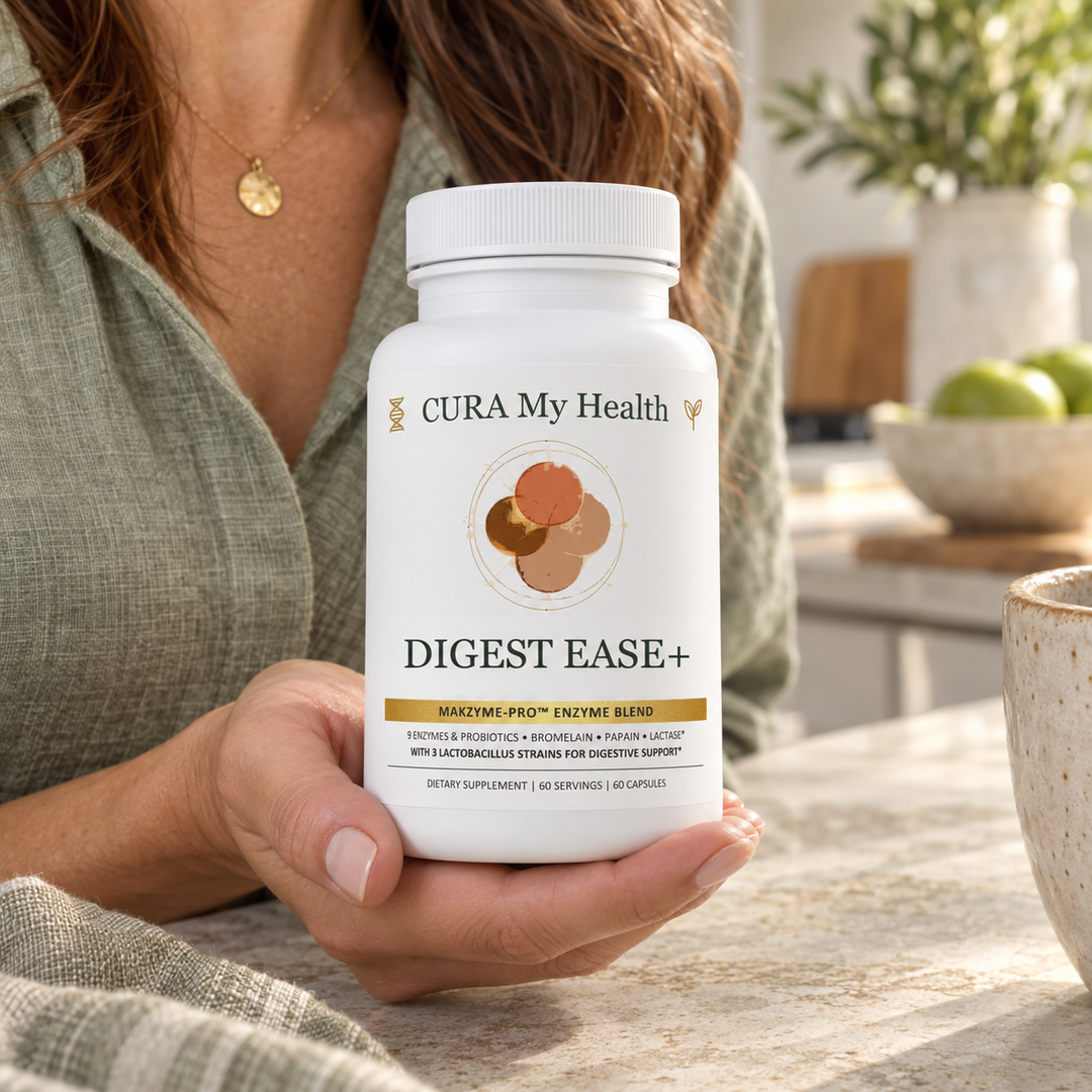 Digest Ease+ bottle in a lifestyle setting