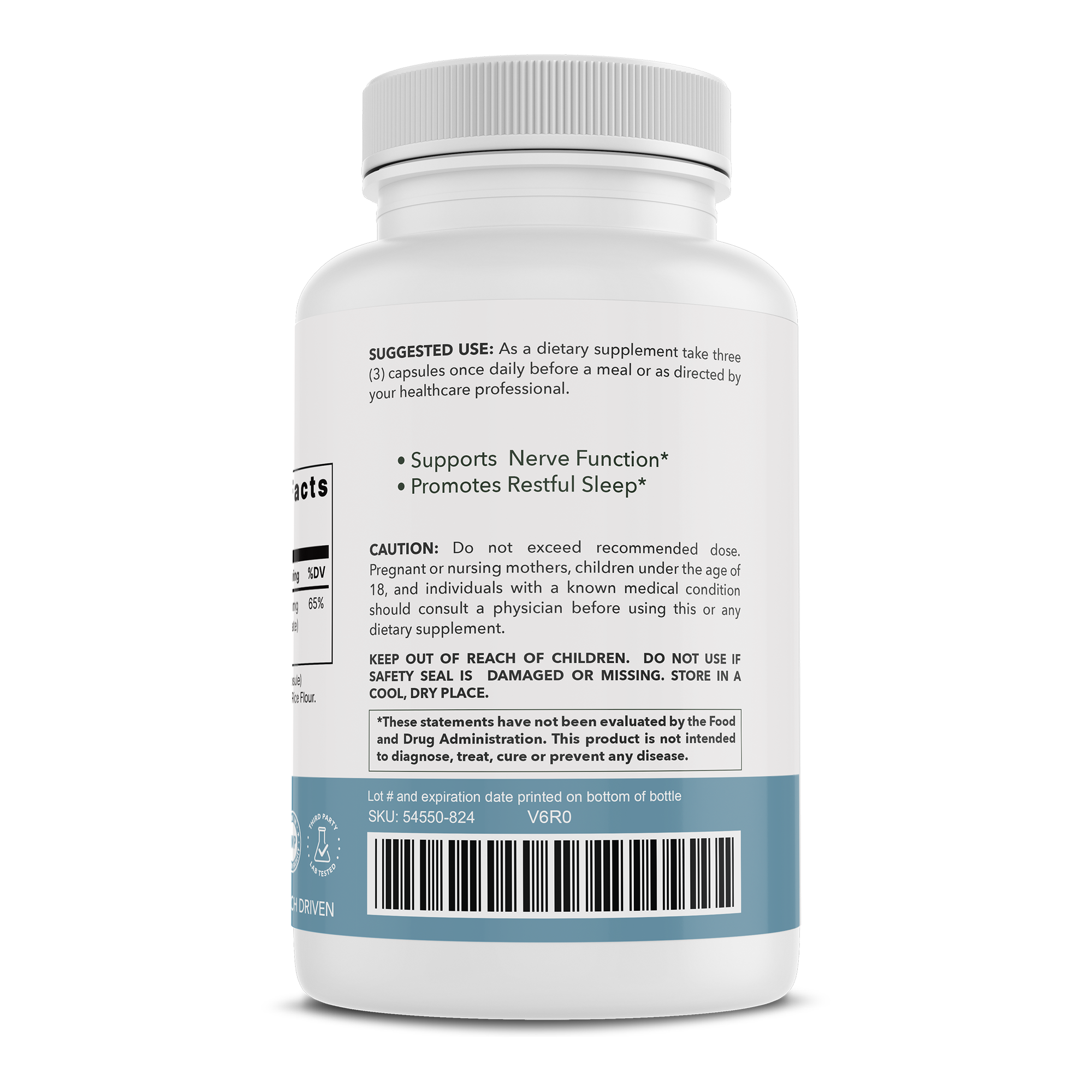 Magnesium Glycinate+ bottle back with usage directions by CuraMyHealth