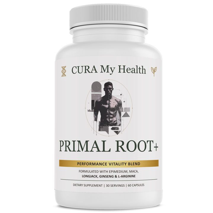 Primal Root+ supplement bottle front view by CuraMyHealth