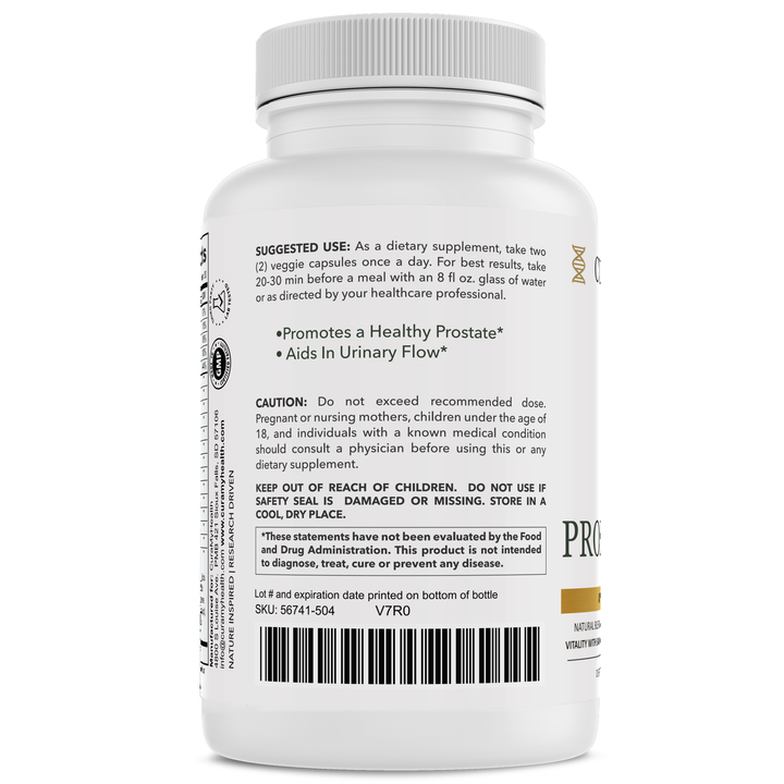 Prostate Max+ bottle back with usage directions by CuraMyHealth