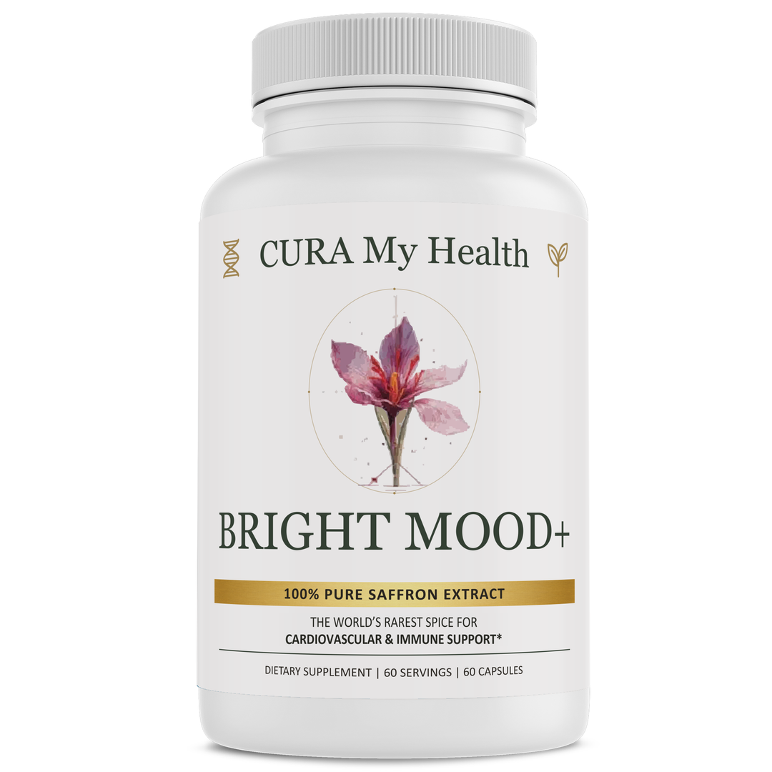 Bright Mood+ supplement bottle front view by CuraMyHealth