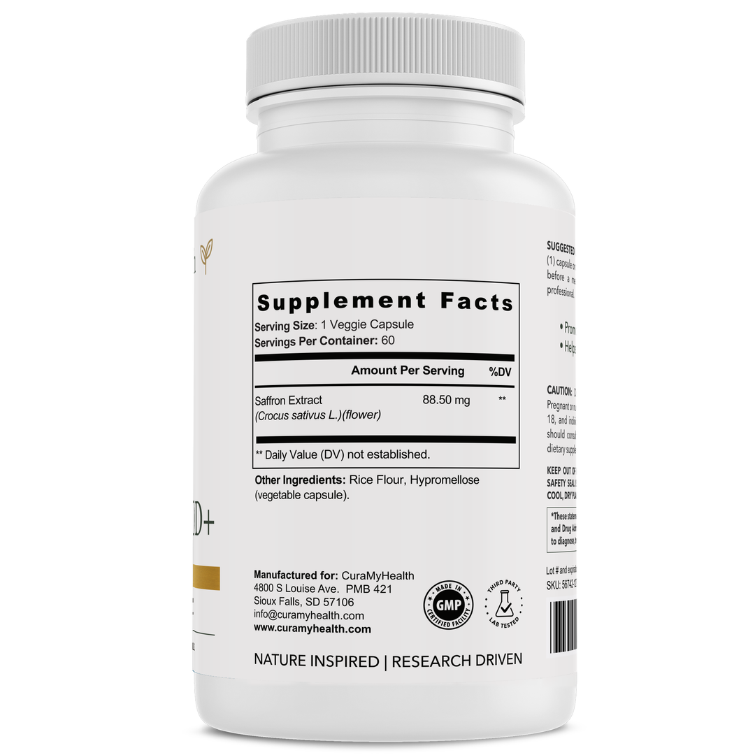 Bright Mood+ supplement facts label by CuraMyHealth