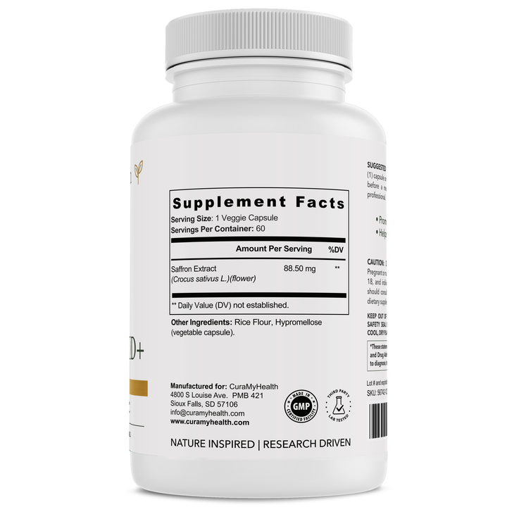 Bright Mood+ supplement facts label by CuraMyHealth