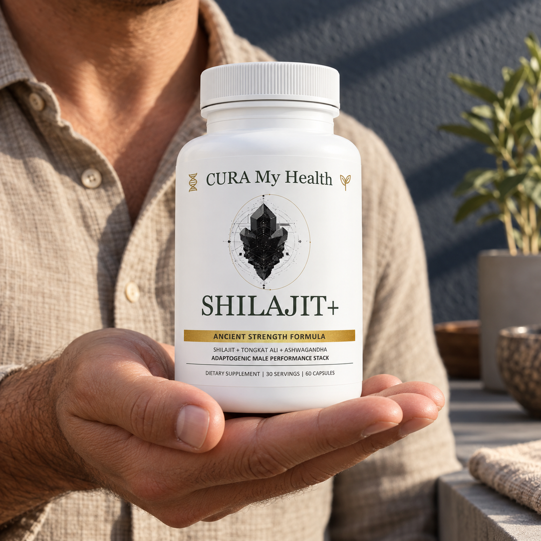 Shilajit+ bottle in a lifestyle setting