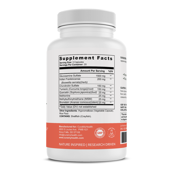 Supplement Facts label for CuraMyHealth Joint Flex+