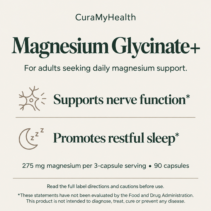Magnesium Glycinate+ in the Calm and Sleep Support Bundle: promotes relaxation and better sleep quality
