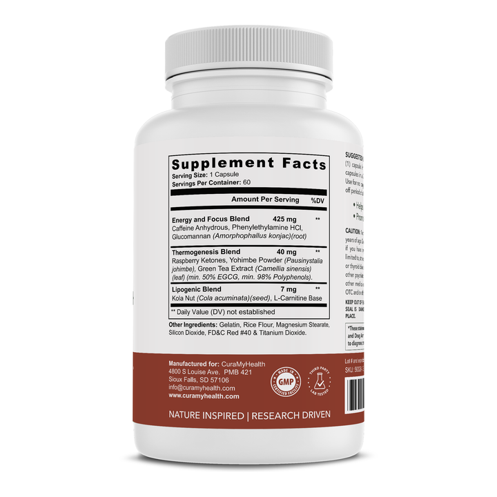 Supplement Facts label for CuraMyHealth Oxy Burn+