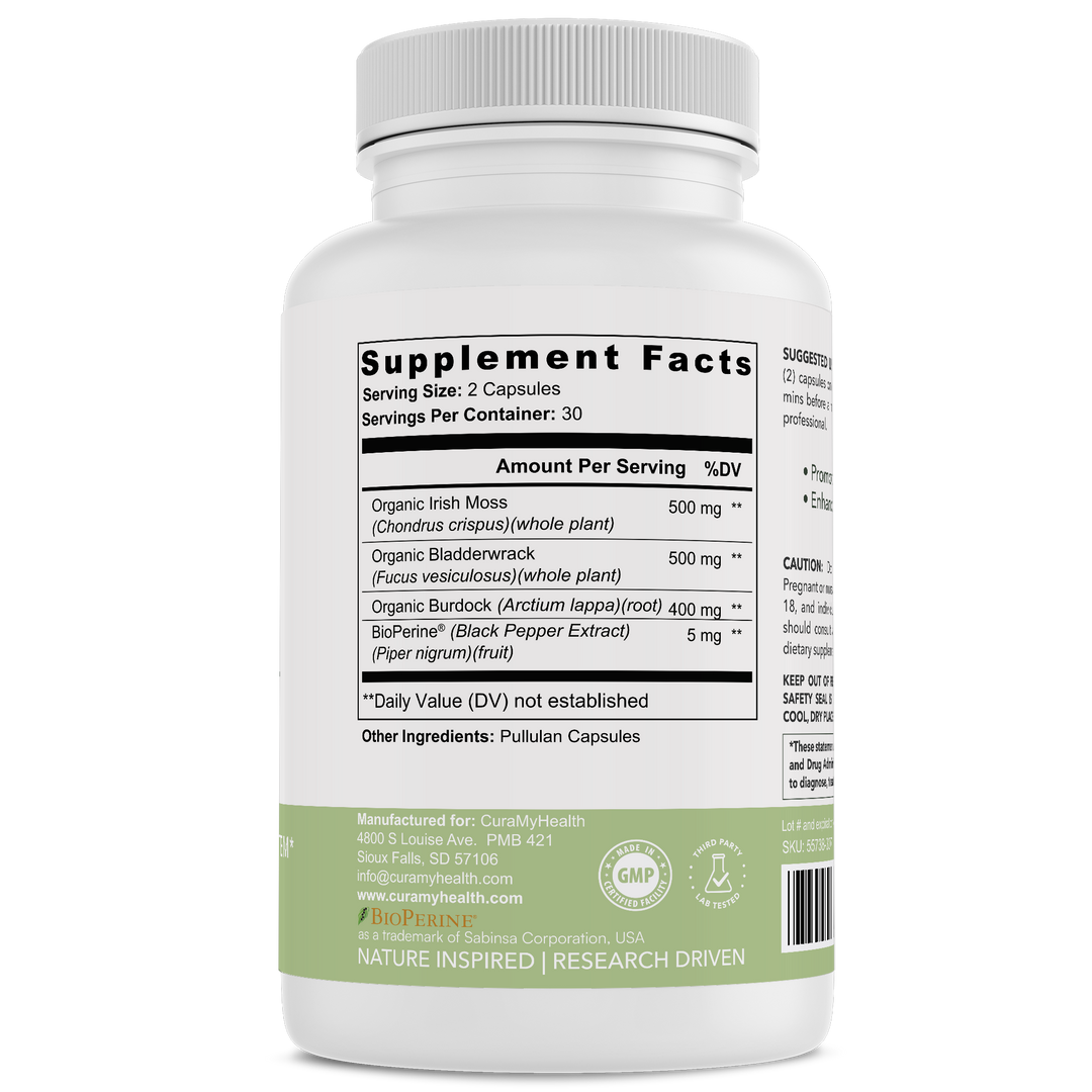 Sea Moss+ supplement facts label by CuraMyHealth